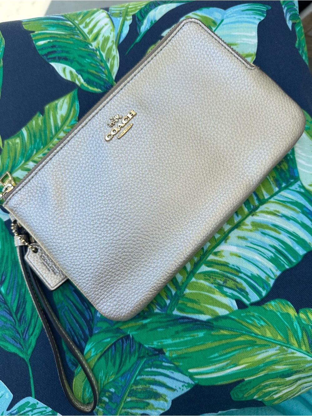 Coach Metallic Gold Double Zipper Wristlet/Wallet with Gold Hardware